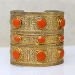 Wide Brass Cuff with Orange & Turquoise Enamel