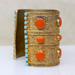 Wide Brass Cuff with Orange & Turquoise Enamel