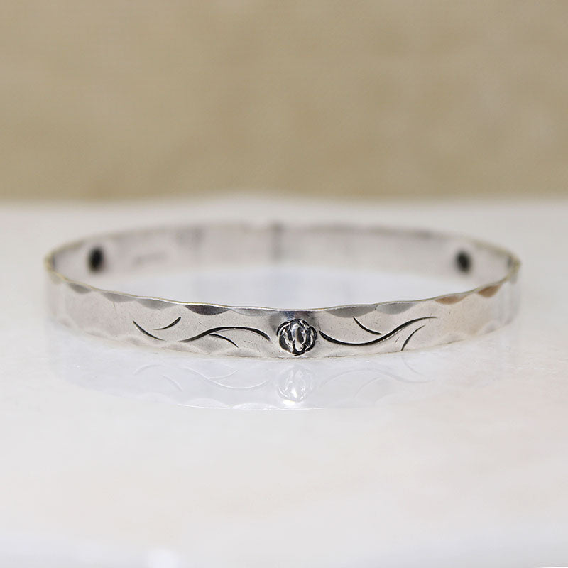 Sterling Rose Bangle Signed NYE
