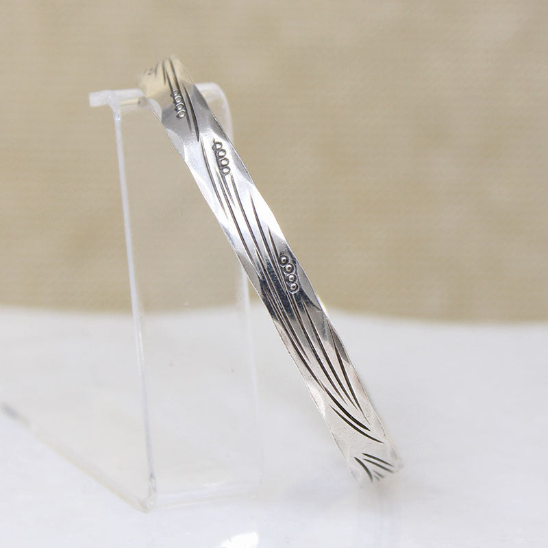 Wheat Motif Sterling Bangle Signed NYE