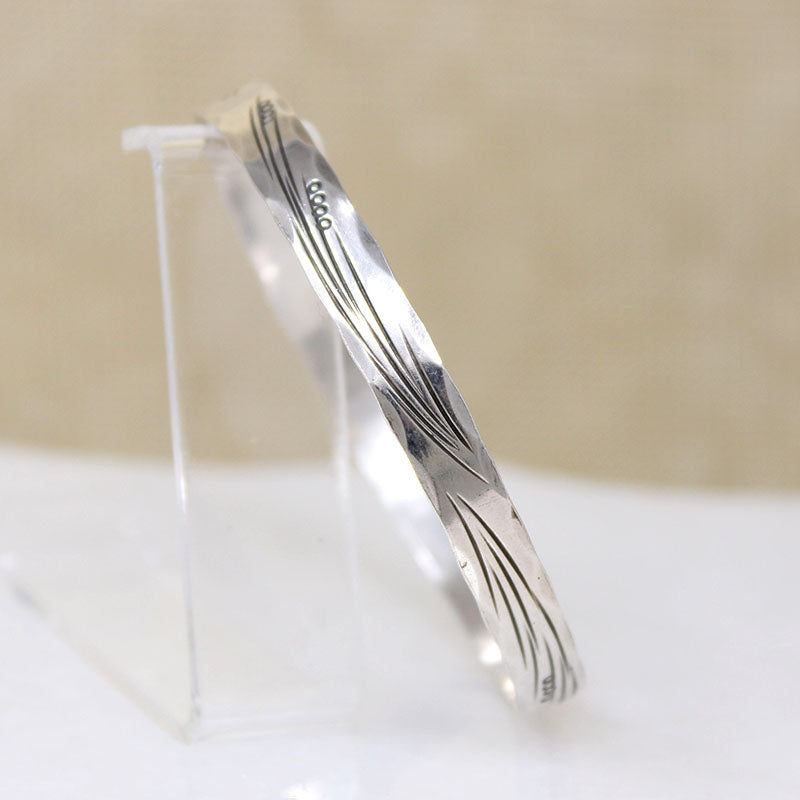 Wheat Motif Sterling Bangle Signed NYE