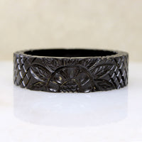 Tropical Motif Carved Black Bakelite Bangle
