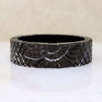 Tropical Motif Carved Black Bakelite Bangle