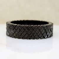 Tropical Motif Carved Black Bakelite Bangle