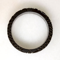 Tropical Motif Carved Black Bakelite Bangle