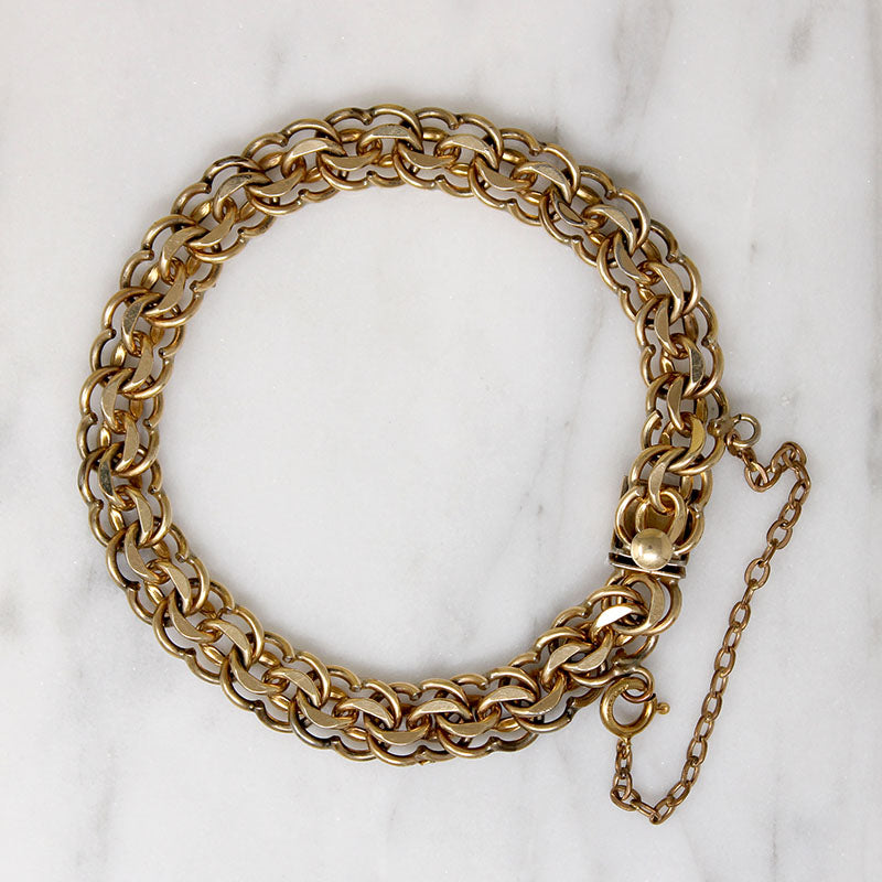 Mid-Century Triple-Link Gold Filled Charm Bracelet