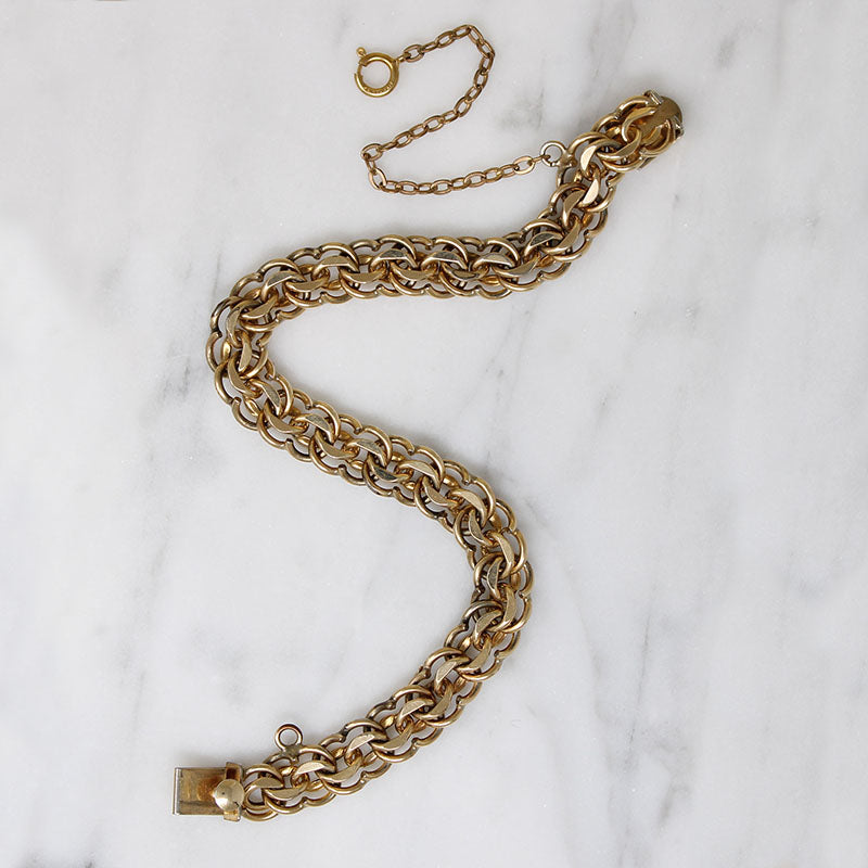 Mid-Century Triple-Link Gold Filled Charm Bracelet