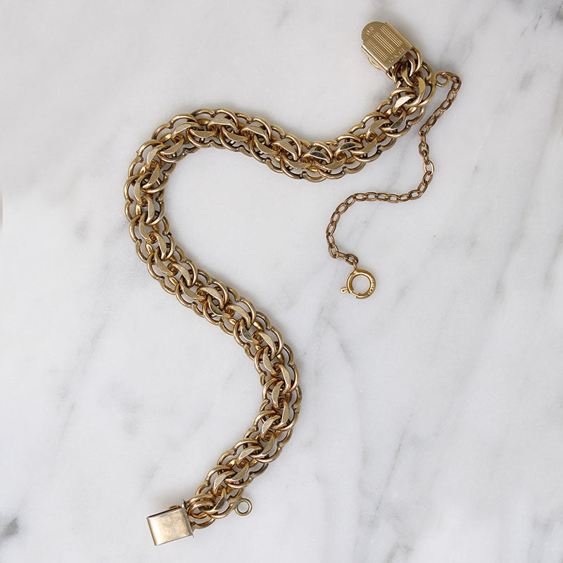 Mid-Century Triple-Link Gold Filled Charm Bracelet
