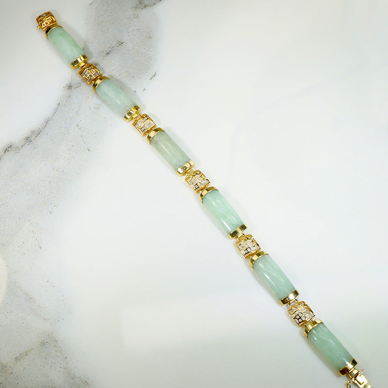 "Good Fortune" Chinese Jade & 14k Gold Bracelet