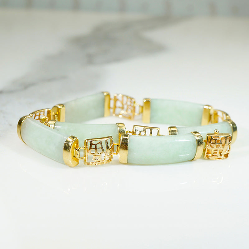 "Good Fortune" Chinese Jade & 14k Gold Bracelet