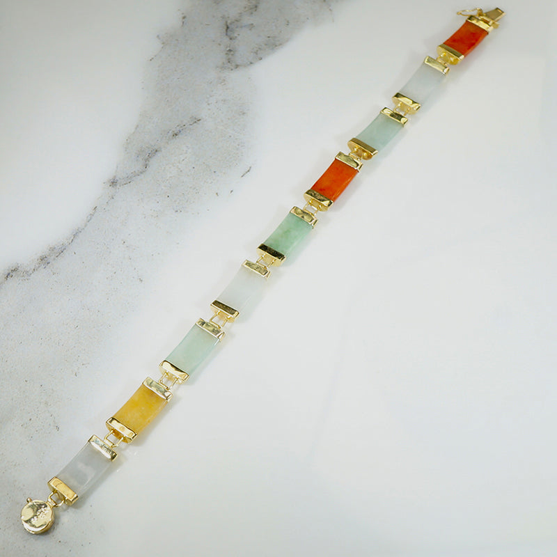 "Good Luck" Multi-Colored Jade & Gold Chinese Bracelet