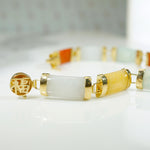 "Good Luck" Multi-Colored Jade & Gold Chinese Bracelet