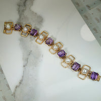 Fantastic 1960s Gold Amethyst and Pearl Bracelet