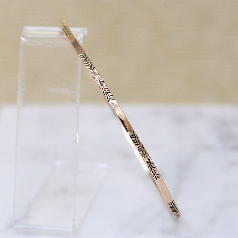 Pretty Little Flower Engraved 14k Gold Bangle