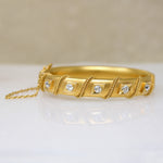 Five Old Mine Cut Diamonds in 14k Gold Victorian Bangle