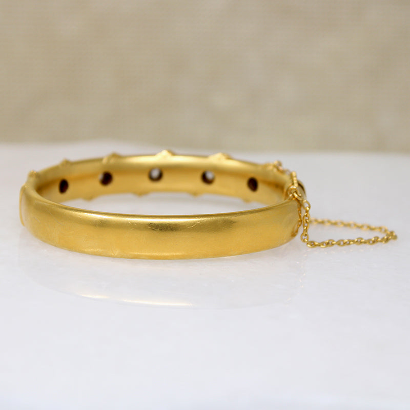 Five Old Mine Cut Diamonds in 14k Gold Victorian Bangle