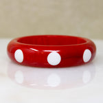 Cherry Red Bakelite Bangle with Big White Polka Dots