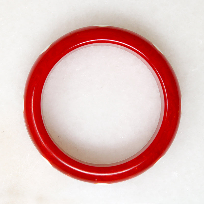 Cherry Red Bakelite Bangle with Big White Polka Dots
