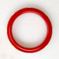 Cherry Red Bakelite Bangle with Big White Polka Dots