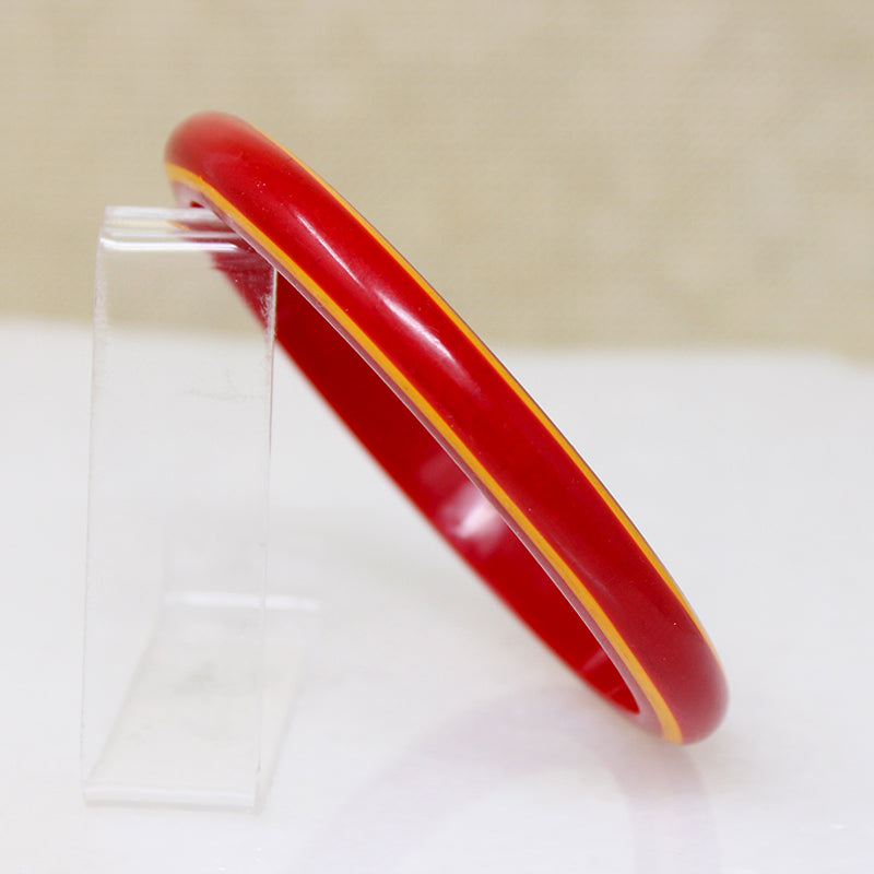 Bright Red Bakelite Bangle with Racy Yellow Stripe