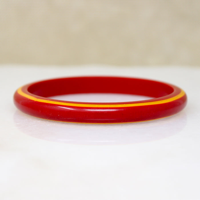 Bright Red Bakelite Bangle with Racy Yellow Stripe