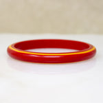 Bright Red Bakelite Bangle with Racy Yellow Stripe