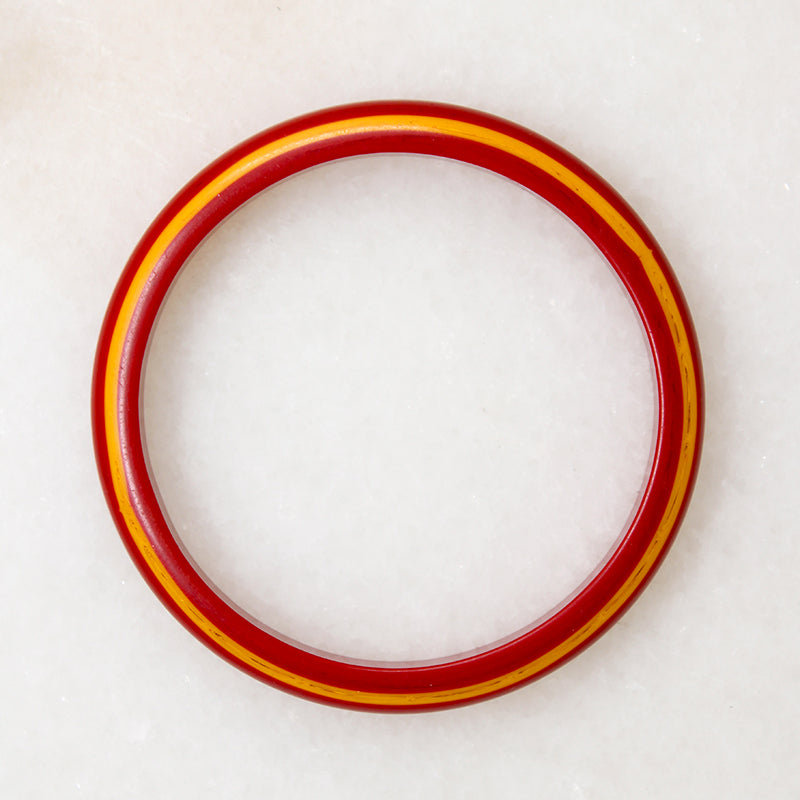 Bright Red Bakelite Bangle with Racy Yellow Stripe