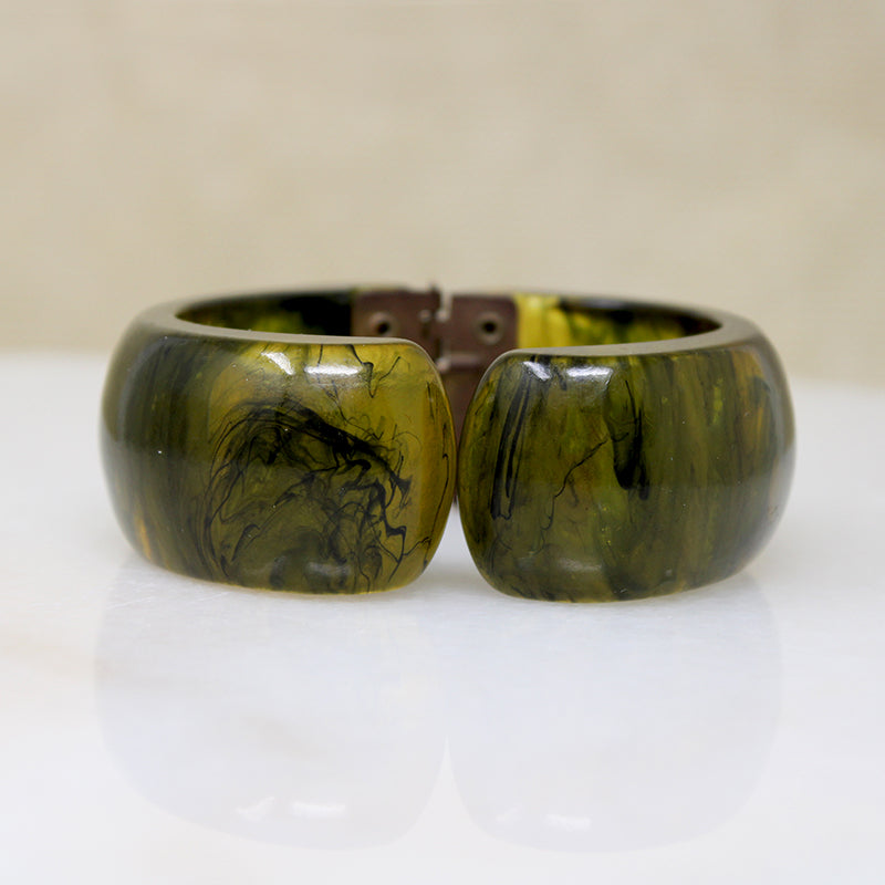 Glossy, Mossy Green Bakelite Clamper Bracelet