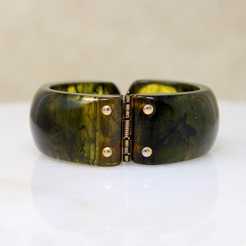 Glossy, Mossy Green Bakelite Clamper Bracelet