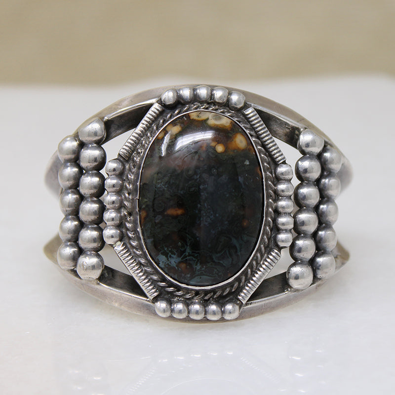 Remarkable Jasper & Coin Silver Cuff Bracelet