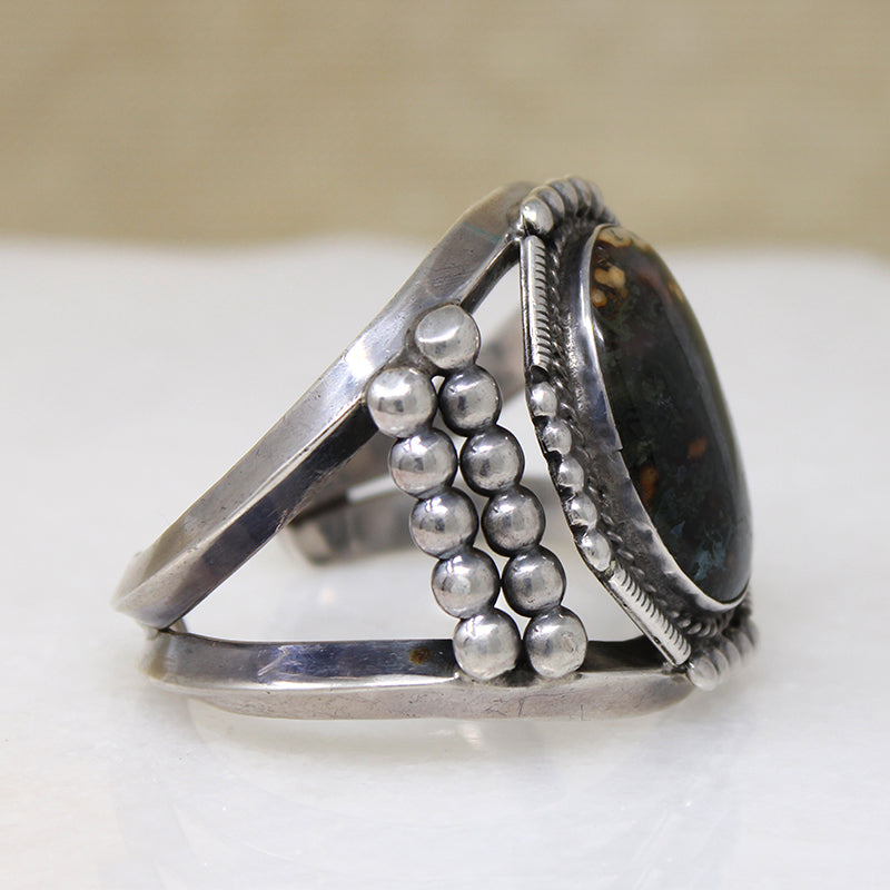 Remarkable Jasper & Coin Silver Cuff Bracelet