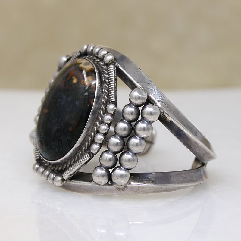 Remarkable Jasper & Coin Silver Cuff Bracelet