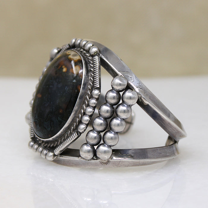 Remarkable Jasper & Coin Silver Cuff Bracelet