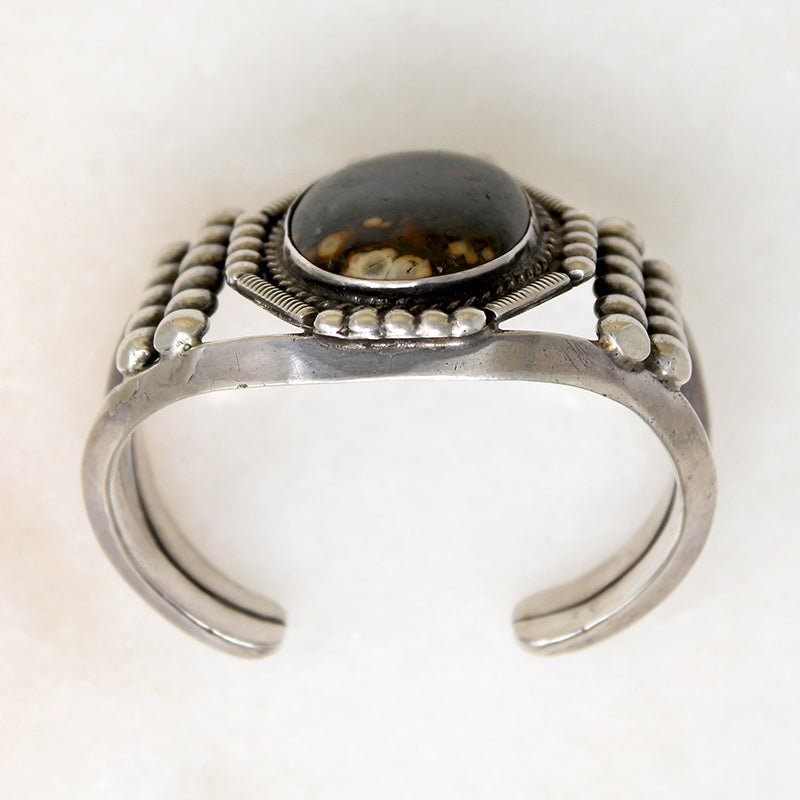 Remarkable Jasper & Coin Silver Cuff Bracelet