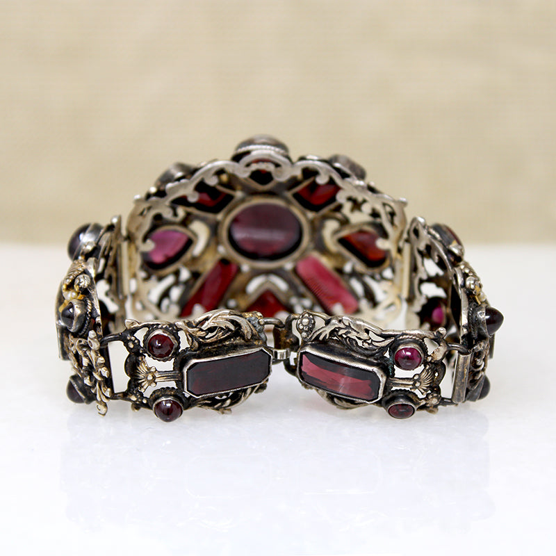 Opulent Garnet & Silver Gilt Bracelet with Pearl Accents
