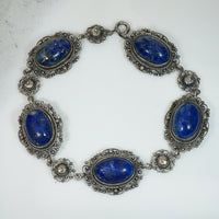 Sterling Filigree Lapis Bracelet c1910