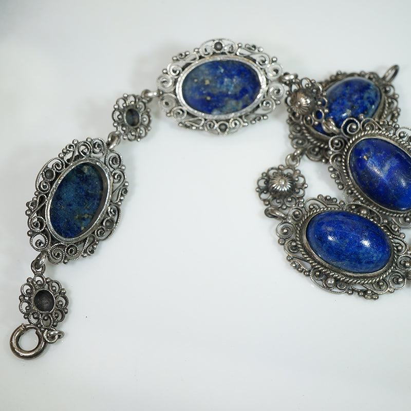 Sterling Filigree Lapis Bracelet c1910