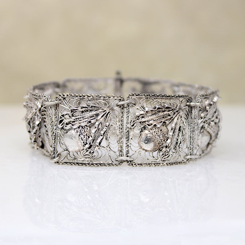 Frosty Filigree Acorn Motif Panel Bracelet