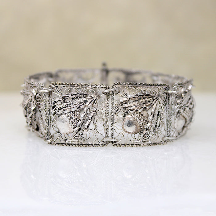Frosty Filigree Acorn Motif Panel Bracelet