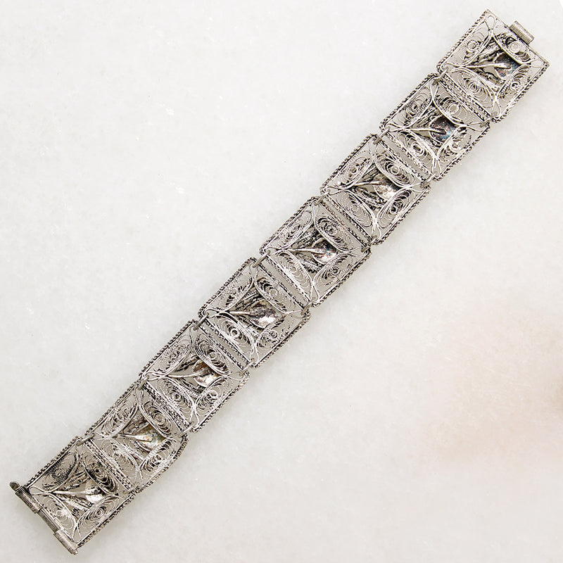 Frosty Filigree Acorn Motif Panel Bracelet