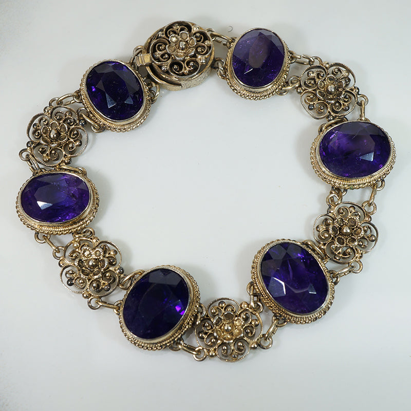 Beautiful Amethyst Silver Gilt Filigree Bracelet