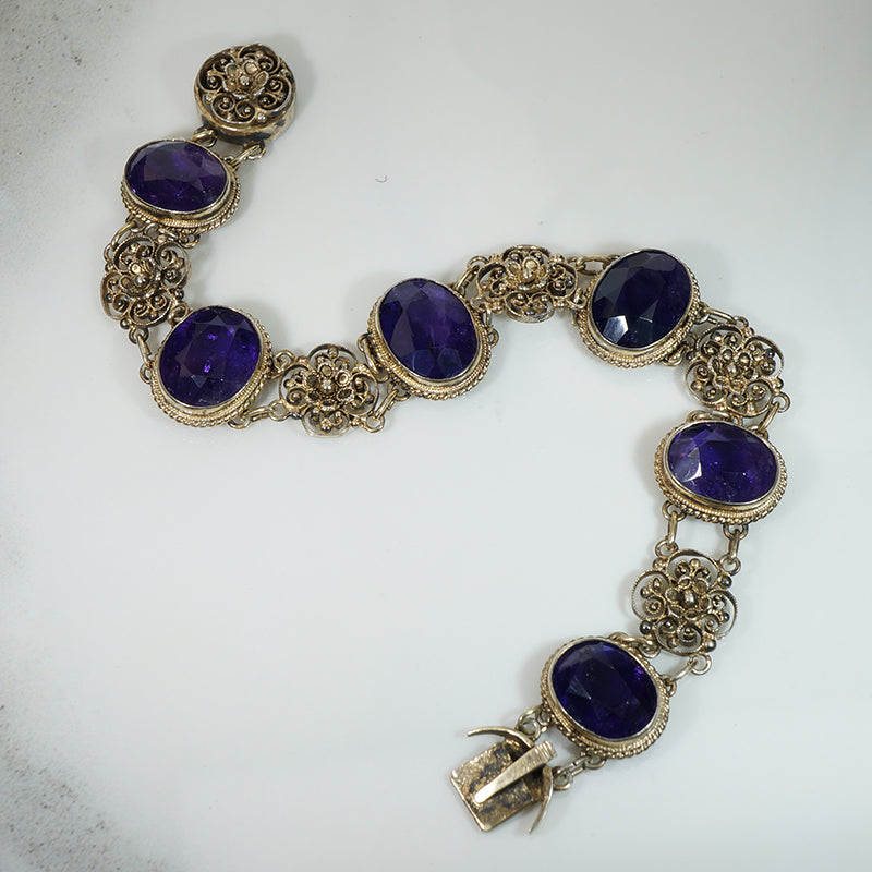 Beautiful Amethyst Silver Gilt Filigree Bracelet