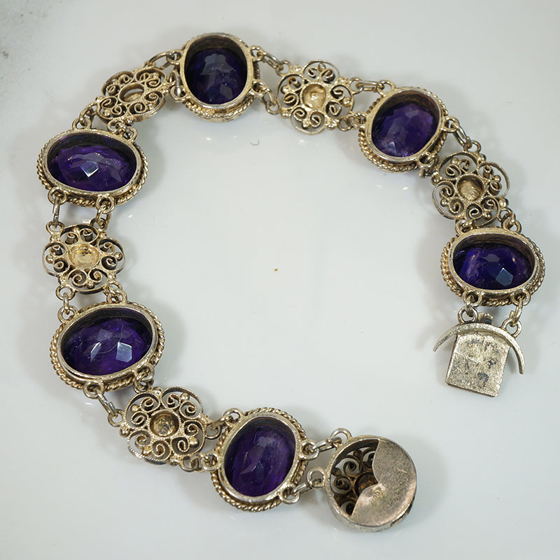 Beautiful Amethyst Silver Gilt Filigree Bracelet