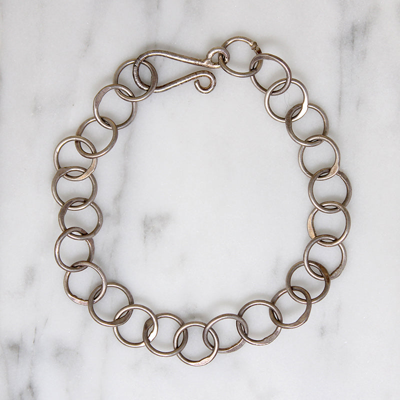 Edgy Sterling Silver Round Link Bracelet