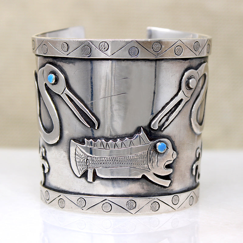 Peruvian Sterling Cuff Bracelet with Creatures