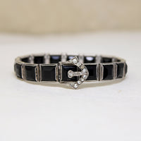 Diamonbar Sterling & Black Glass Buckle Bracelet