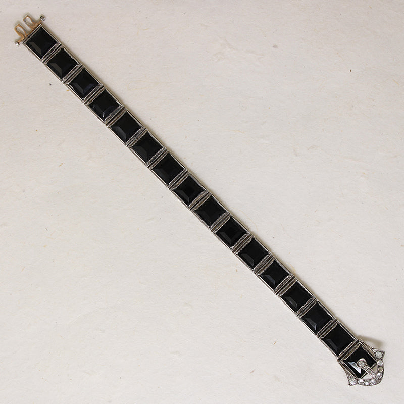 Diamonbar Sterling & Black Glass Buckle Bracelet