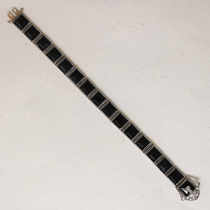 Diamonbar Sterling & Black Glass Buckle Bracelet