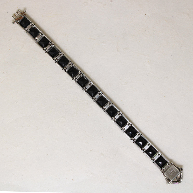Diamonbar Sterling & Black Glass Buckle Bracelet