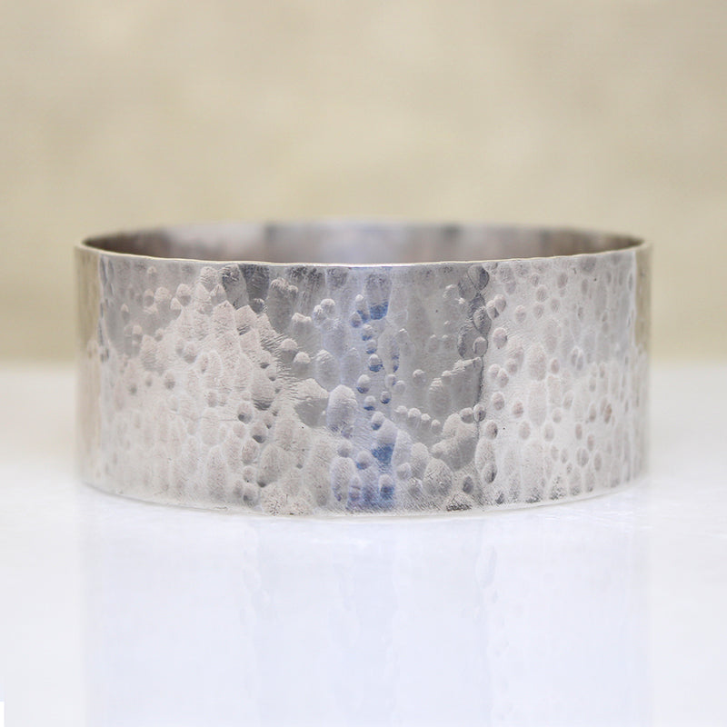 Wide Sterling Bangle with Hammered Finish